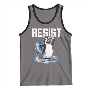 Funny Penguin Resist Tank Top Against Tariffs Protest TS02 Deep Heather Black Print Your Wear