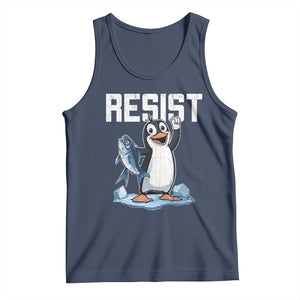 Funny Penguin Resist Tank Top Against Tariffs Protest TS02 Navy Print Your Wear
