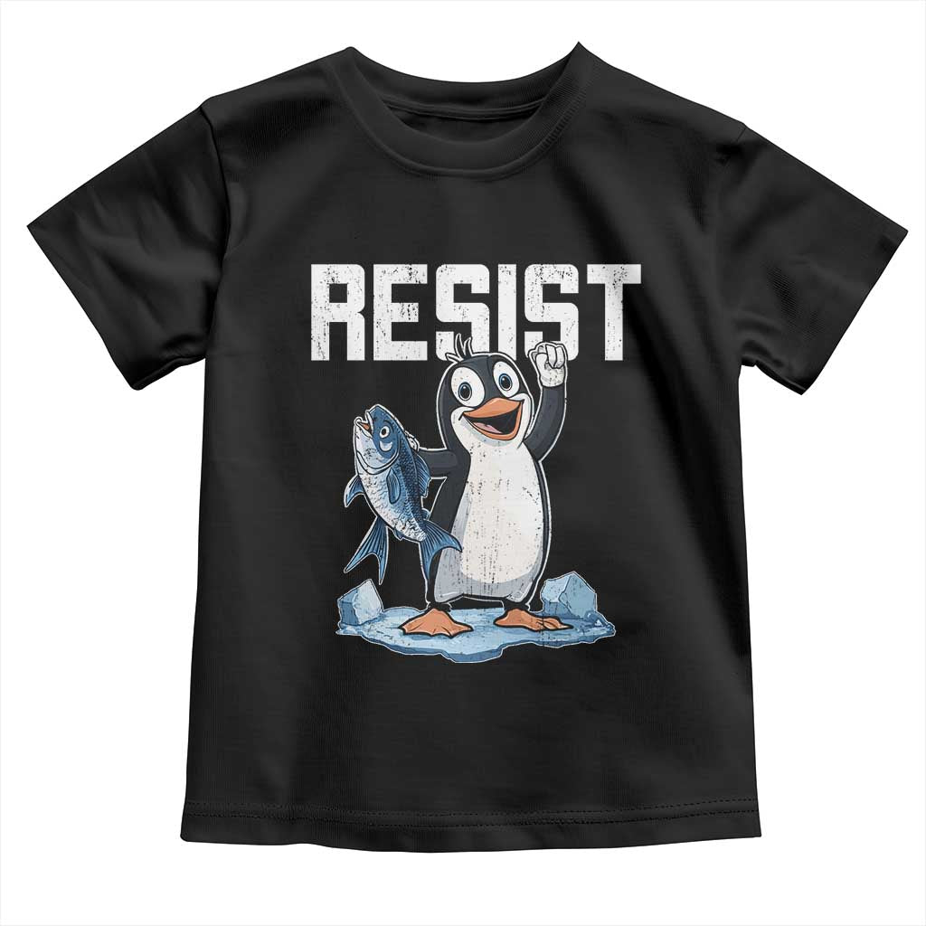 Funny Penguin Resist Toddler T Shirt Against Tariffs Protest TS02 Black Print Your Wear