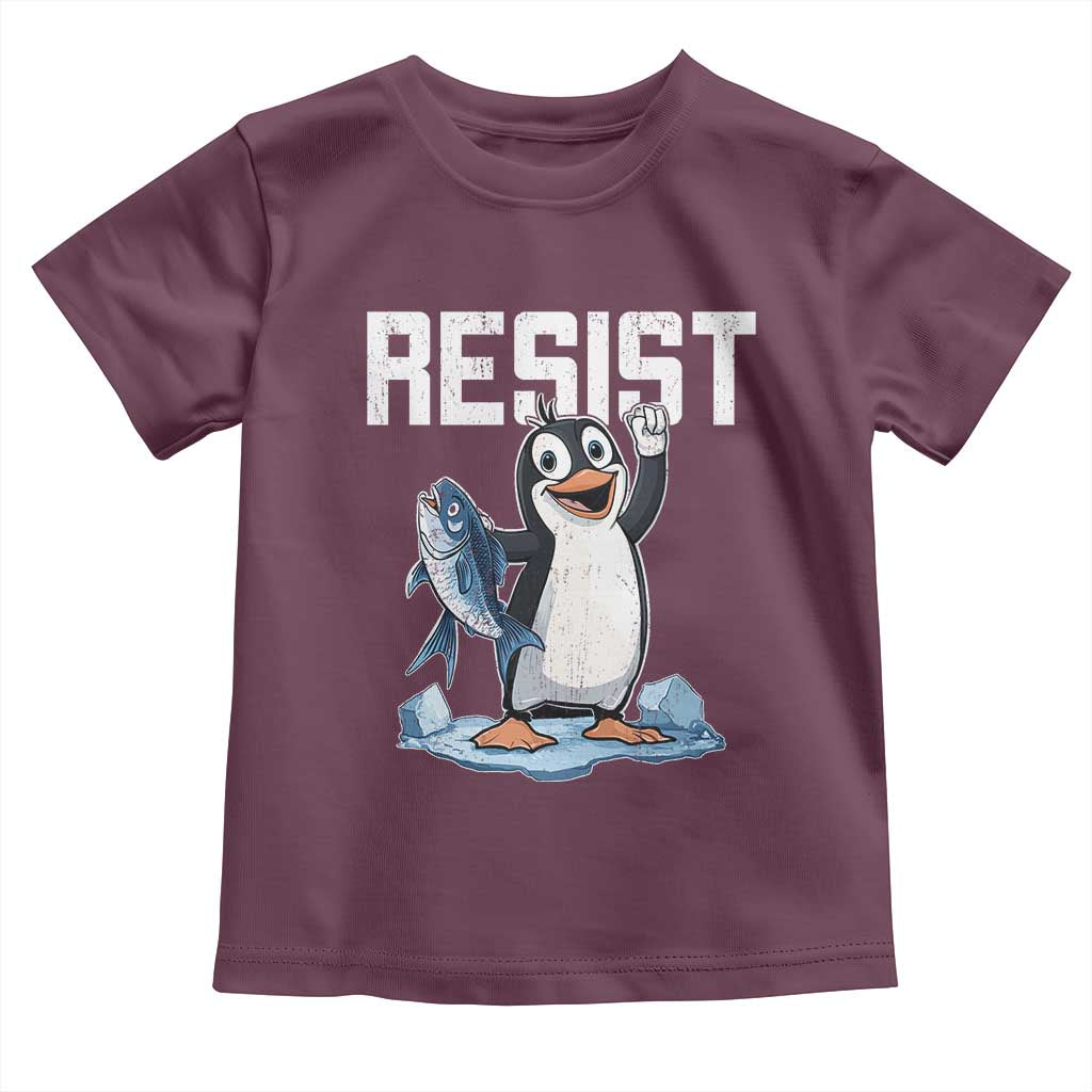 Funny Penguin Resist Toddler T Shirt Against Tariffs Protest TS02 Maroon Print Your Wear