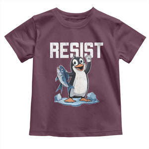 Funny Penguin Resist Toddler T Shirt Against Tariffs Protest TS02 Maroon Print Your Wear