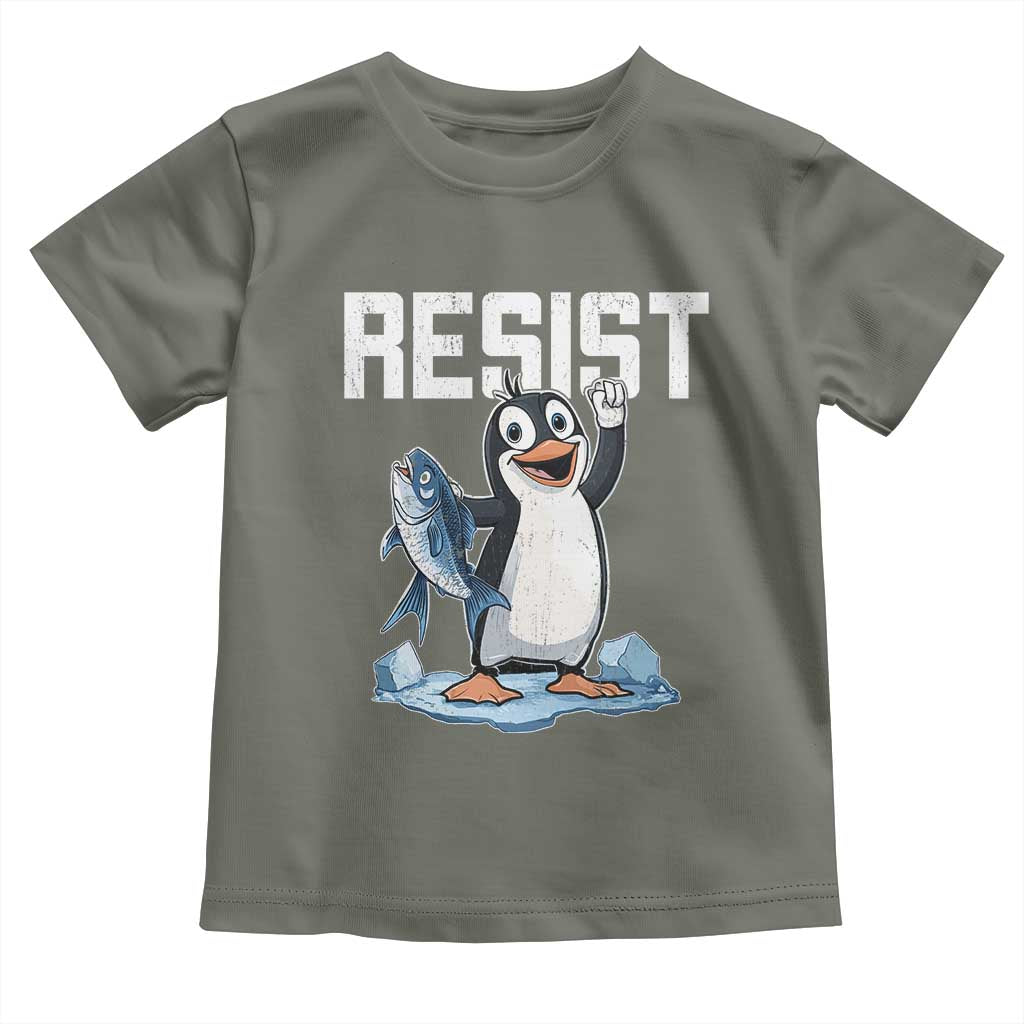 Funny Penguin Resist Toddler T Shirt Against Tariffs Protest TS02 Military Green Print Your Wear
