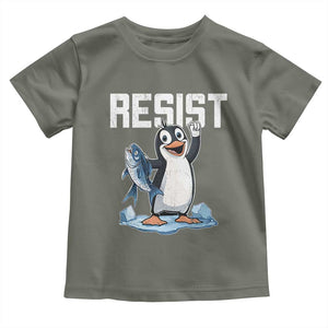 Funny Penguin Resist Toddler T Shirt Against Tariffs Protest TS02 Military Green Print Your Wear