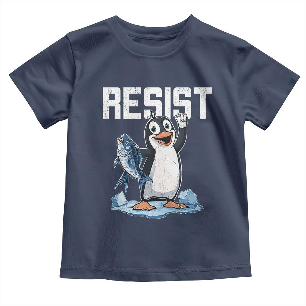Funny Penguin Resist Toddler T Shirt Against Tariffs Protest TS02 Navy Print Your Wear
