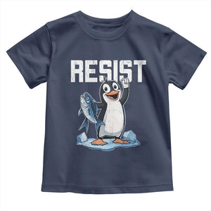 Funny Penguin Resist Toddler T Shirt Against Tariffs Protest TS02 Navy Print Your Wear