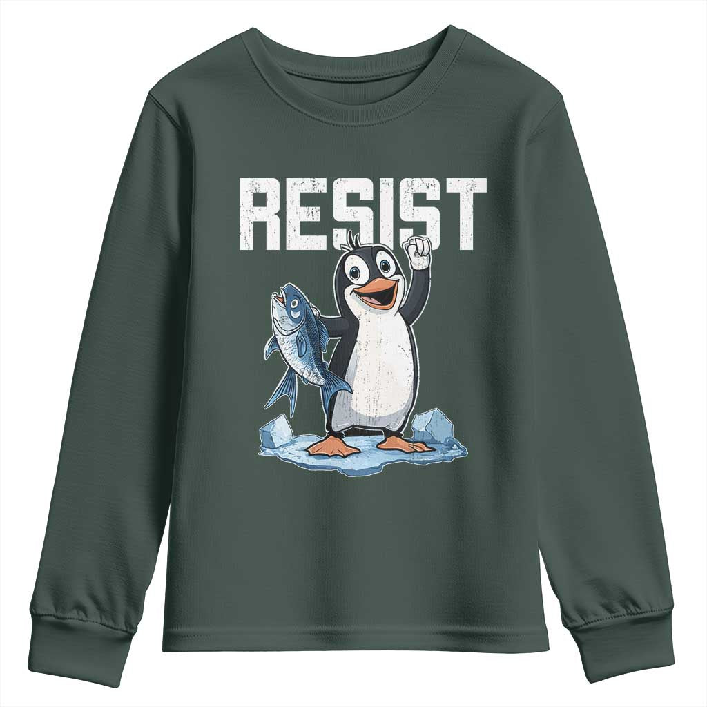 Funny Penguin Resist Youth Sweatshirt Against Tariffs Protest TS02 Dark Forest Green Print Your Wear