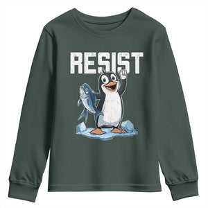 Funny Penguin Resist Youth Sweatshirt Against Tariffs Protest TS02 Dark Forest Green Print Your Wear