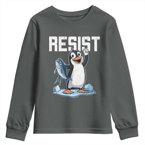 Funny Penguin Resist Youth Sweatshirt Against Tariffs Protest TS02 Dark Heather Print Your Wear