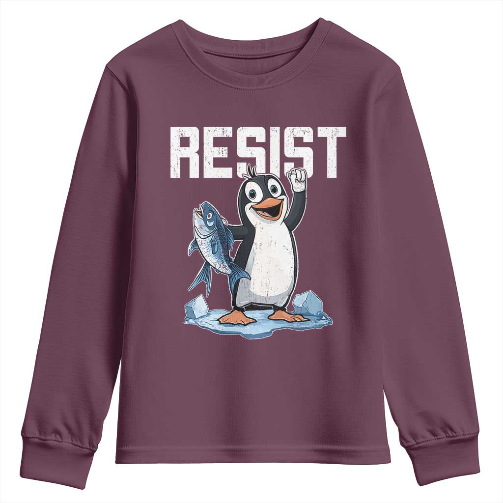 Funny Penguin Resist Youth Sweatshirt Against Tariffs Protest TS02 Maroon Print Your Wear