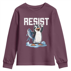 Funny Penguin Resist Youth Sweatshirt Against Tariffs Protest TS02 Maroon Print Your Wear
