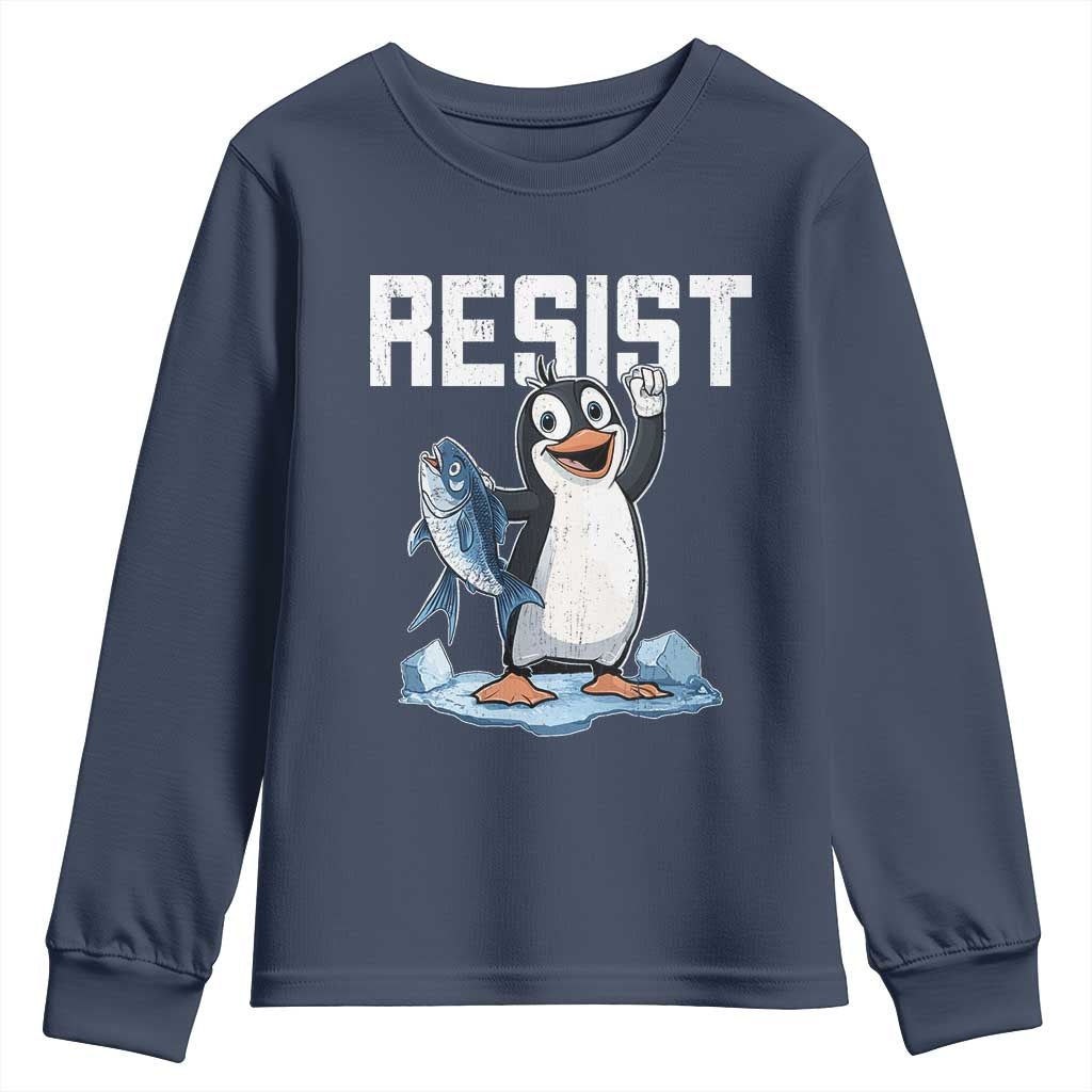 Funny Penguin Resist Youth Sweatshirt Against Tariffs Protest TS02 Navy Print Your Wear
