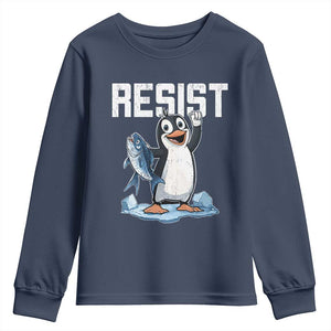 Funny Penguin Resist Youth Sweatshirt Against Tariffs Protest TS02 Navy Print Your Wear
