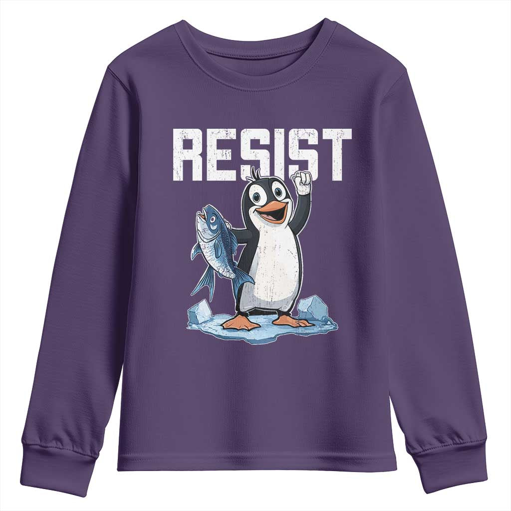 Funny Penguin Resist Youth Sweatshirt Against Tariffs Protest TS02 Purple Print Your Wear