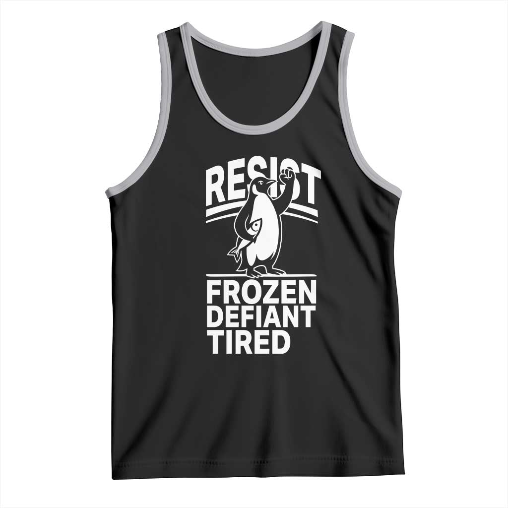 Funny Penguin Resist Tank Top Frozen Defiant Tired FDT Activism TS02 Black Athletic Heather Print Your Wear