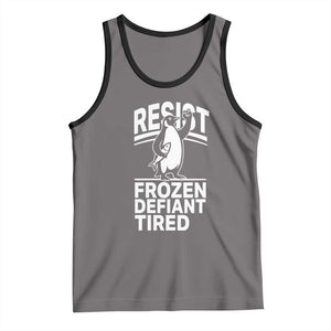 Funny Penguin Resist Tank Top Frozen Defiant Tired FDT Activism TS02 Deep Heather Black Print Your Wear