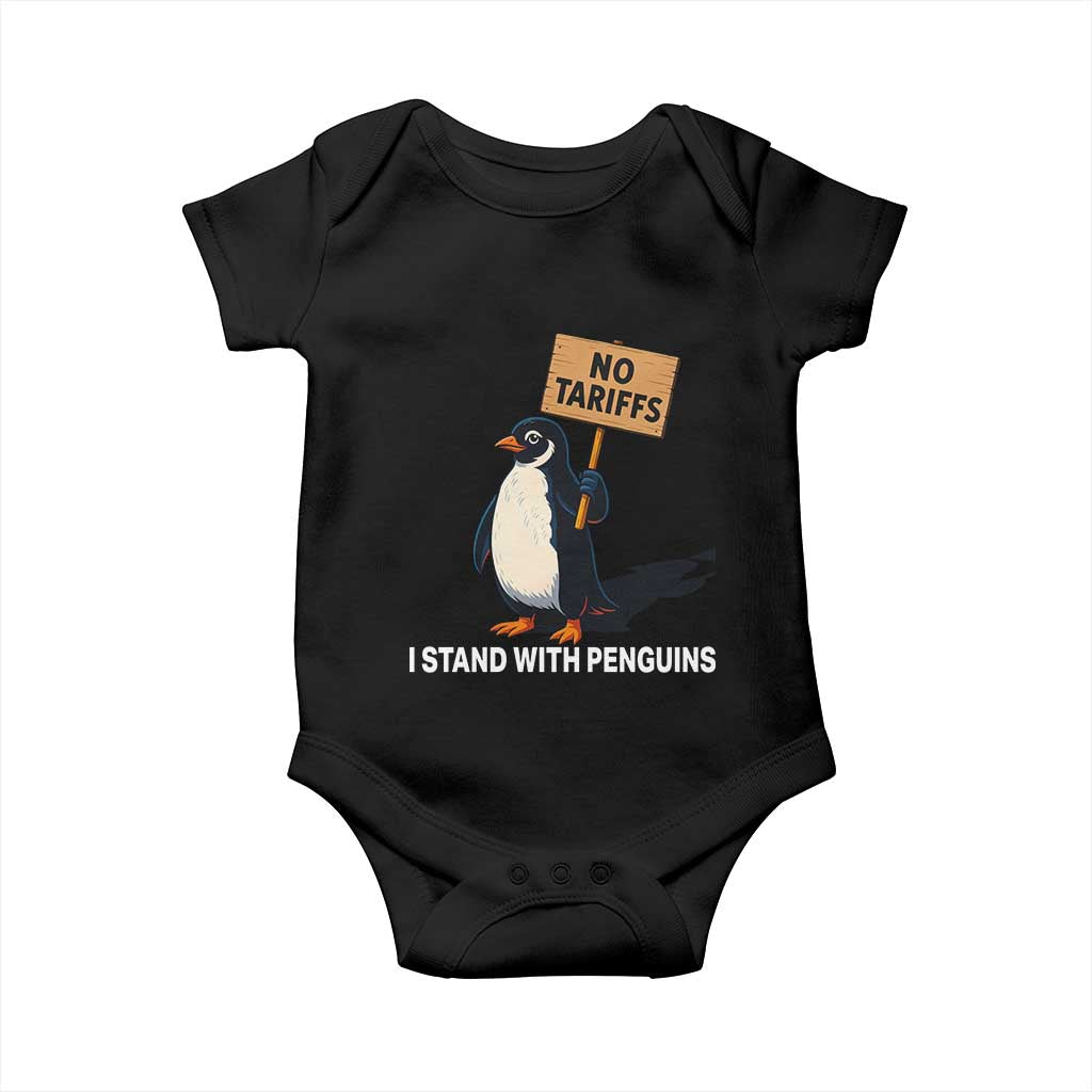 Funny Penguin Resist Baby Onesie No Tariffs I Stand With Penguins TS02 Black Print Your Wear