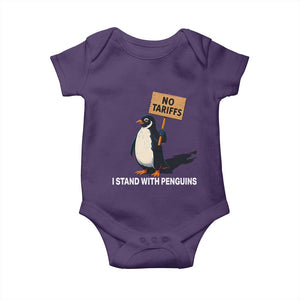 Funny Penguin Resist Baby Onesie No Tariffs I Stand With Penguins TS02 Purple Print Your Wear