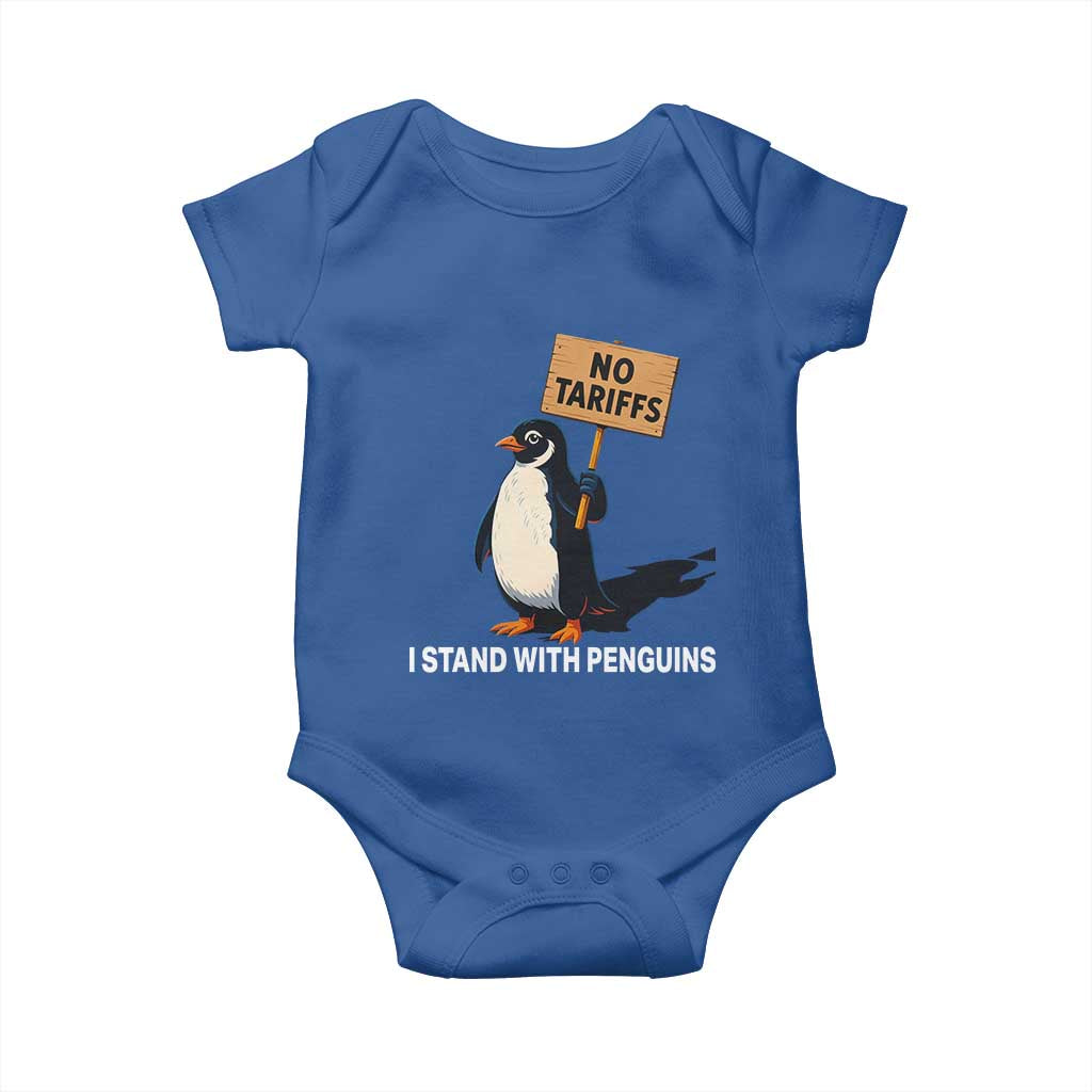 Funny Penguin Resist Baby Onesie No Tariffs I Stand With Penguins TS02 Royal Blue Print Your Wear