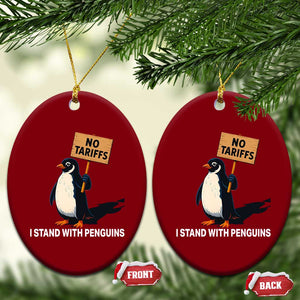 Funny Penguin Resist Ceramic Ornament No Tariffs I Stand With Penguins TS02 Print Your Wear