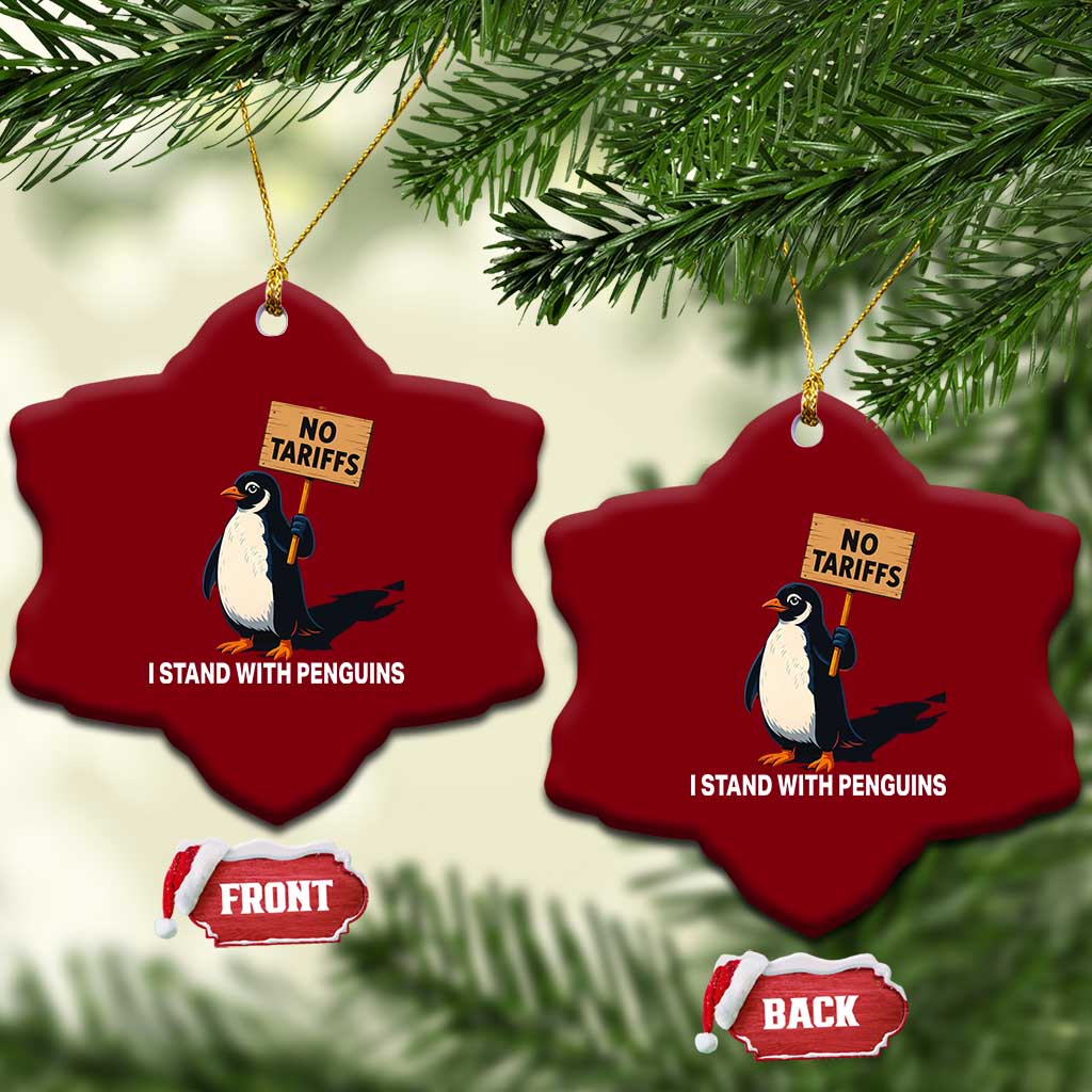 Funny Penguin Resist Ceramic Ornament No Tariffs I Stand With Penguins TS02 Print Your Wear