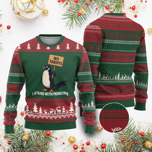Funny Penguin Resist Ugly Christmas Sweater No Tariffs I Stand With Penguins TS02 Red Green Print Your Wear