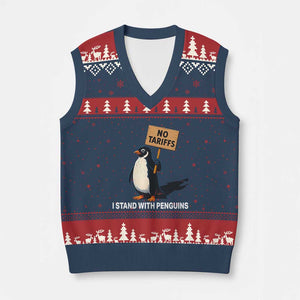 Funny Penguin Resist V-Neck Knit Sweater Vest No Tariffs I Stand With Penguins TS02 Navy Red Print Your Wear