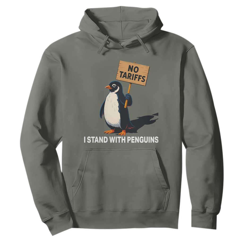 Funny Penguin Resist Hoodie No Tariffs I Stand With Penguins TS02 Military Green Print Your Wear