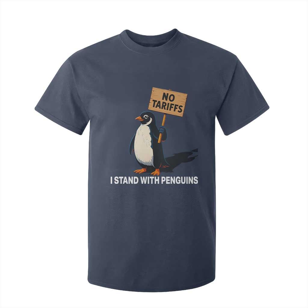 Funny Penguin Resist T Shirt For Kid No Tariffs I Stand With Penguins TS02 Navy Print Your Wear
