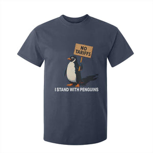 Funny Penguin Resist T Shirt For Kid No Tariffs I Stand With Penguins TS02 Navy Print Your Wear