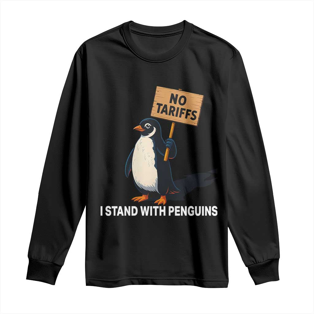 Funny Penguin Resist Long Sleeve Shirt No Tariffs I Stand With Penguins TS02 Black Print Your Wear