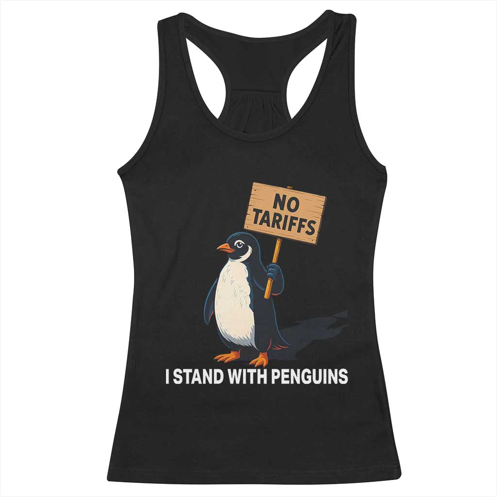 Funny Penguin Resist Racerback Tank Top No Tariffs I Stand With Penguins TS02 Black Print Your Wear