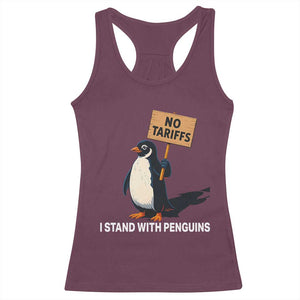 Funny Penguin Resist Racerback Tank Top No Tariffs I Stand With Penguins TS02 Maroon Print Your Wear