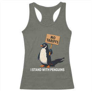 Funny Penguin Resist Racerback Tank Top No Tariffs I Stand With Penguins TS02 Military Green Print Your Wear