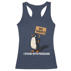 Funny Penguin Resist Racerback Tank Top No Tariffs I Stand With Penguins TS02 Navy Print Your Wear