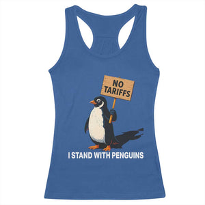 Funny Penguin Resist Racerback Tank Top No Tariffs I Stand With Penguins TS02 Royal Blue Print Your Wear