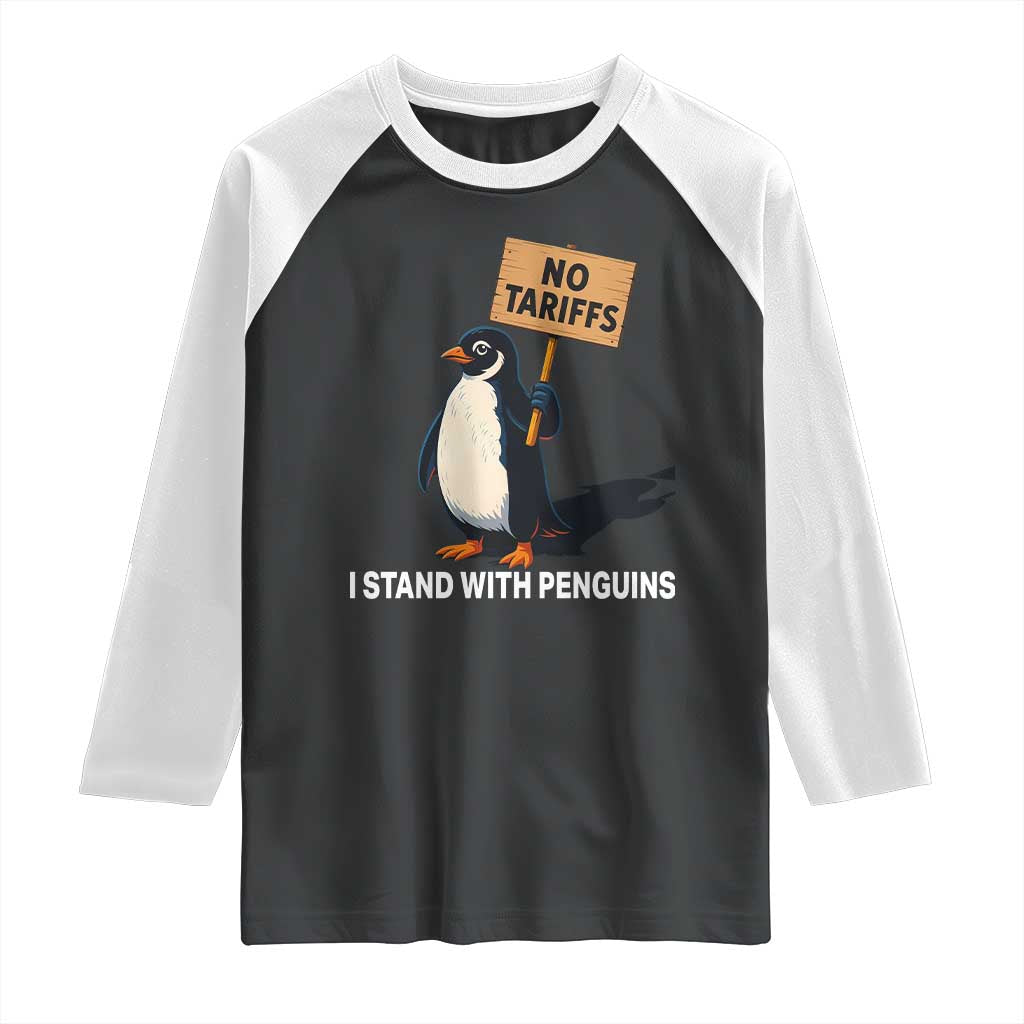 Funny Penguin Resist Raglan Shirt No Tariffs I Stand With Penguins TS02 Black White Print Your Wear