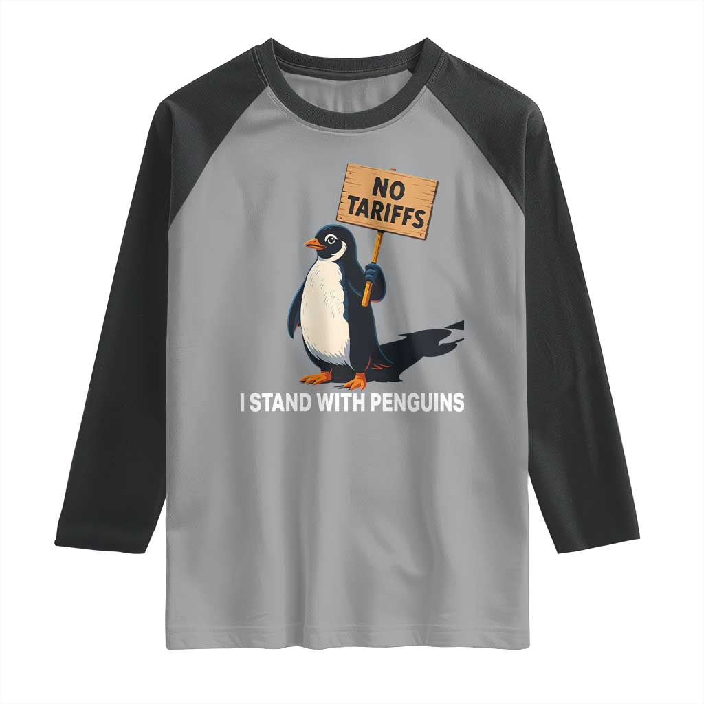Funny Penguin Resist Raglan Shirt No Tariffs I Stand With Penguins TS02 Sport Gray Black Print Your Wear