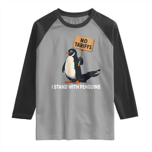 Funny Penguin Resist Raglan Shirt No Tariffs I Stand With Penguins TS02 Sport Gray Black Print Your Wear