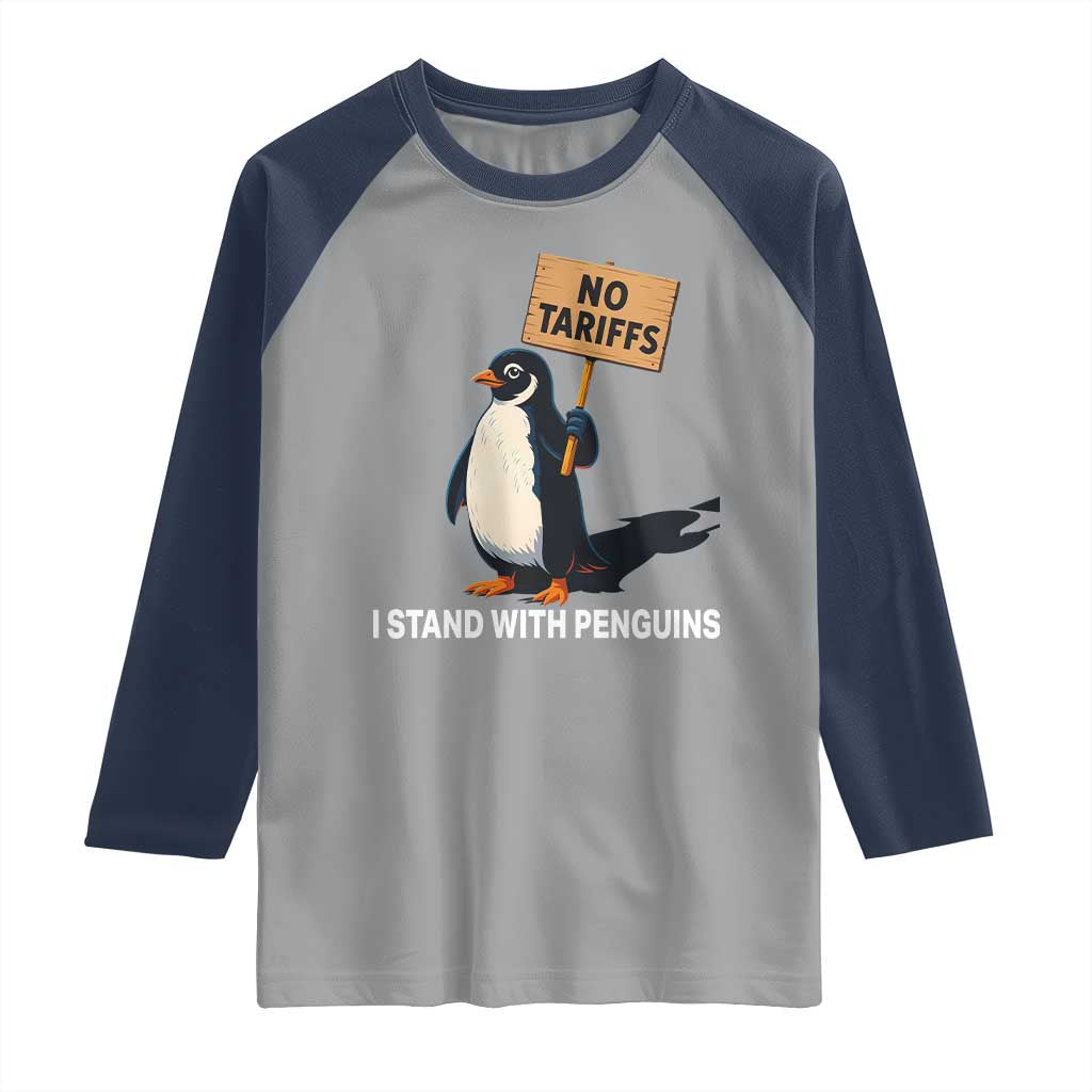 Funny Penguin Resist Raglan Shirt No Tariffs I Stand With Penguins TS02 Sport Gray Navy Print Your Wear