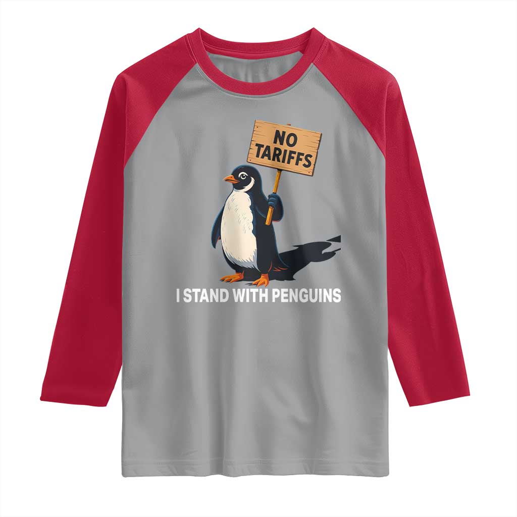 Funny Penguin Resist Raglan Shirt No Tariffs I Stand With Penguins TS02 Sport Gray Red Print Your Wear