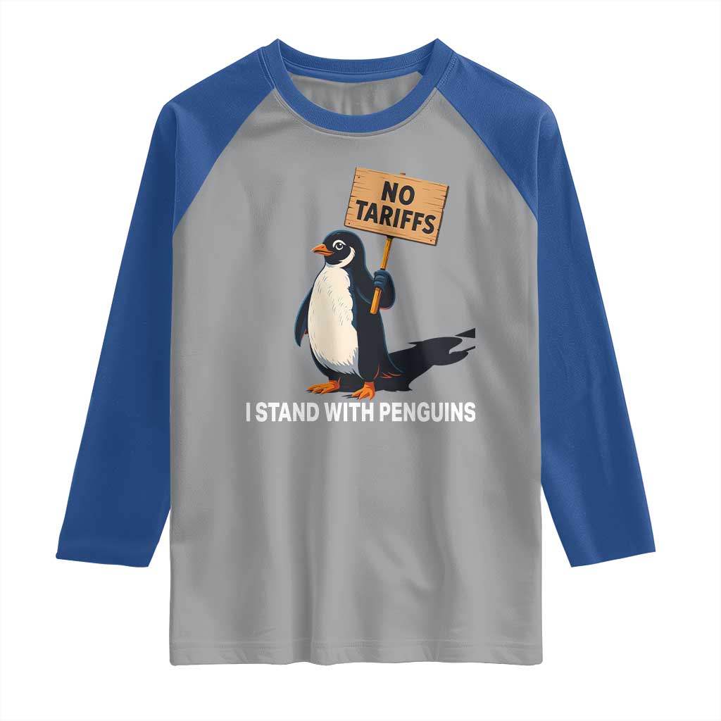 Funny Penguin Resist Raglan Shirt No Tariffs I Stand With Penguins TS02 Sport Gray Royal Print Your Wear