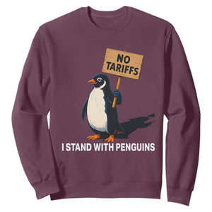 Funny Penguin Resist Sweatshirt No Tariffs I Stand With Penguins TS02 Maroon Print Your Wear