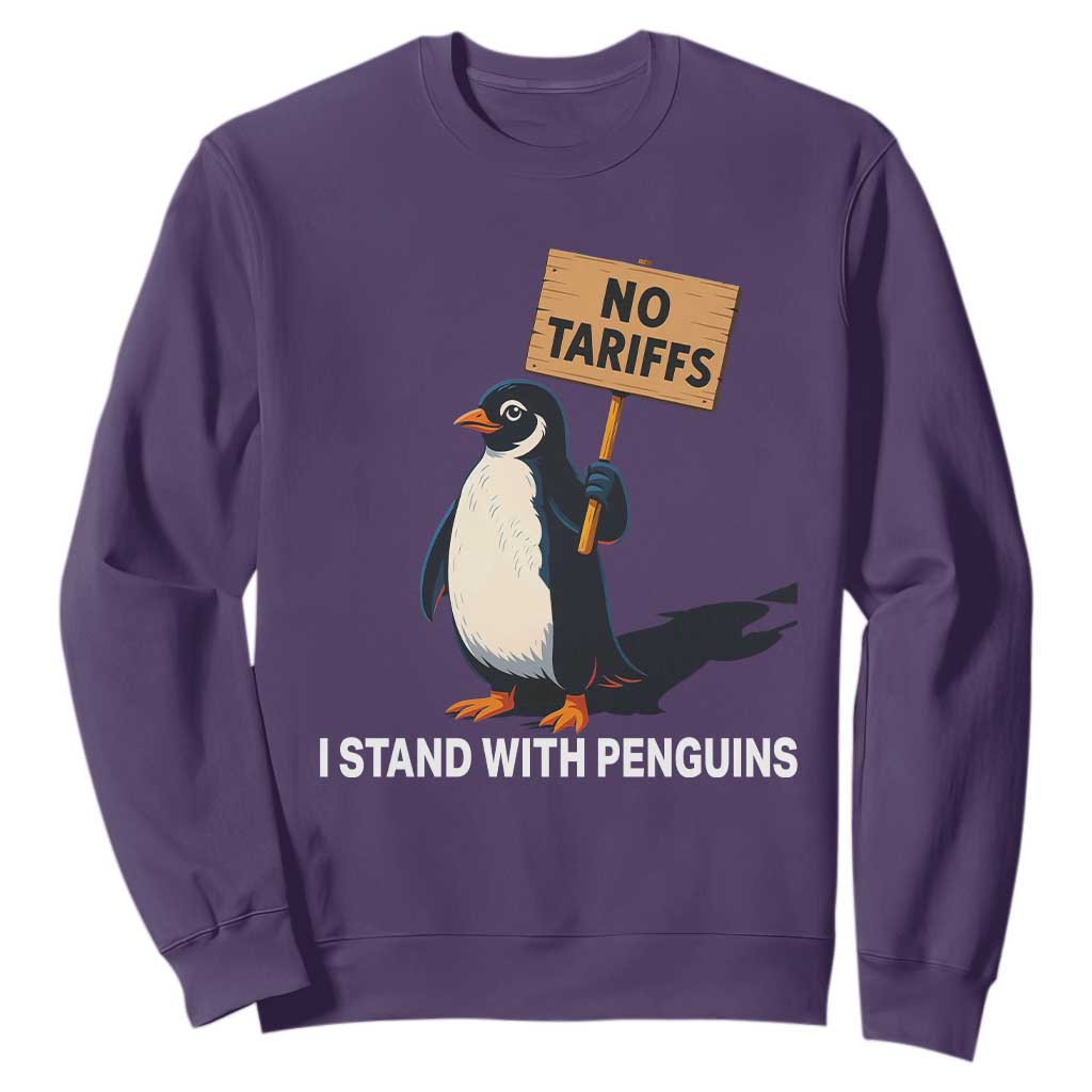 Funny Penguin Resist Sweatshirt No Tariffs I Stand With Penguins TS02 Purple Print Your Wear