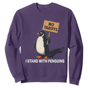 Funny Penguin Resist Sweatshirt No Tariffs I Stand With Penguins TS02 Purple Print Your Wear