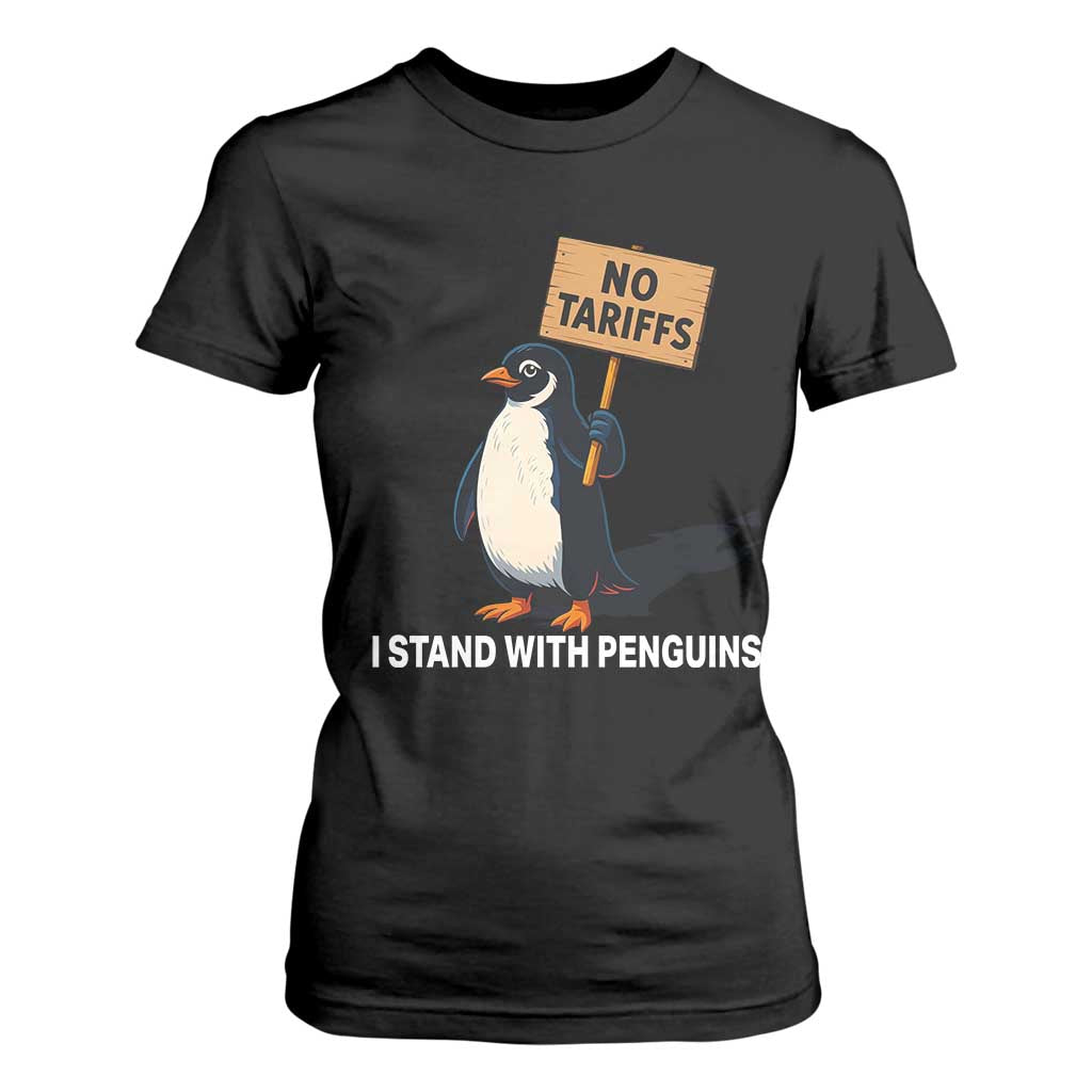 Funny Penguin Resist T Shirt For Women No Tariffs I Stand With Penguins TS02 Black Print Your Wear