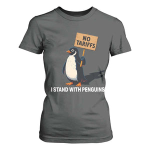 Funny Penguin Resist T Shirt For Women No Tariffs I Stand With Penguins TS02 Dark Heather Print Your Wear
