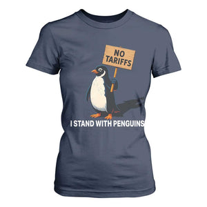 Funny Penguin Resist T Shirt For Women No Tariffs I Stand With Penguins TS02 Navy Print Your Wear