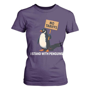 Funny Penguin Resist T Shirt For Women No Tariffs I Stand With Penguins TS02 Purple Print Your Wear