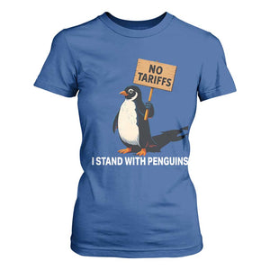 Funny Penguin Resist T Shirt For Women No Tariffs I Stand With Penguins TS02 Royal Blue Print Your Wear