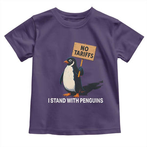 Funny Penguin Resist Toddler T Shirt No Tariffs I Stand With Penguins TS02 Purple Print Your Wear